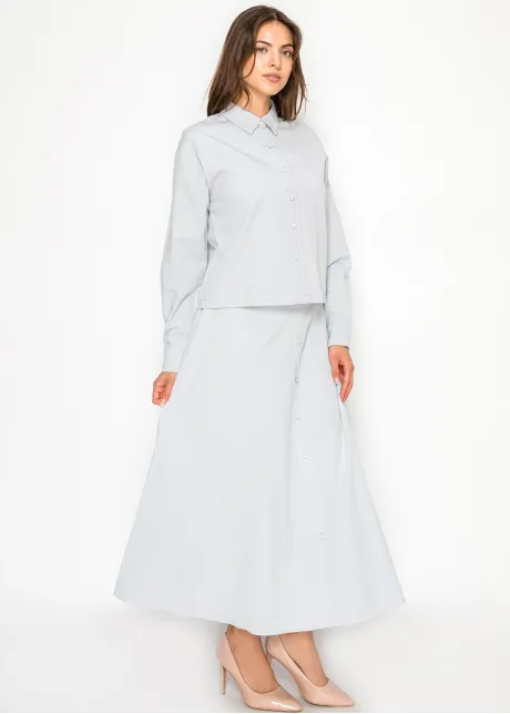 Soft Blue Structured Cotton Blend Blouse