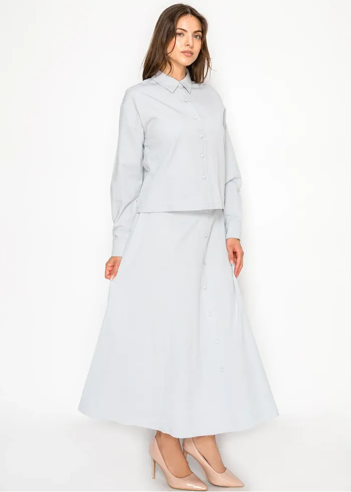 Soft Blue Structured Cotton Blend Blouse