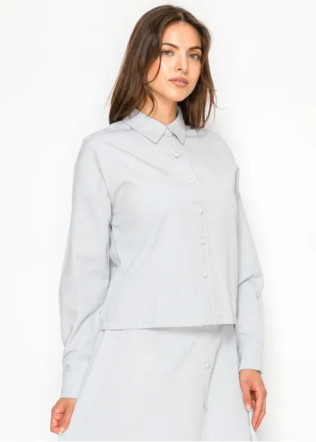 Soft Blue Structured Cotton Blend Blouse