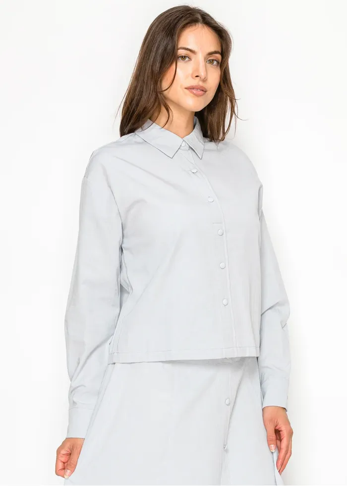 Soft Blue Structured Cotton Blend Blouse