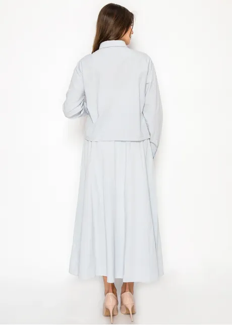 Soft Blue Structured Cotton Blend Blouse