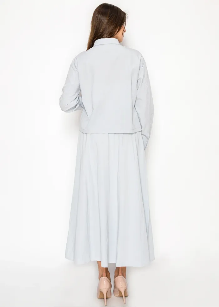 Soft Blue Structured Cotton Blend Blouse