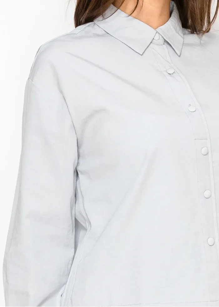 Soft Blue Structured Cotton Blend Blouse