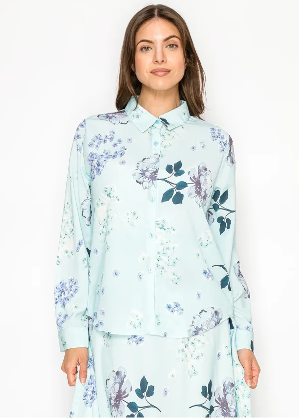 Light Blue Floral Collared Blouse