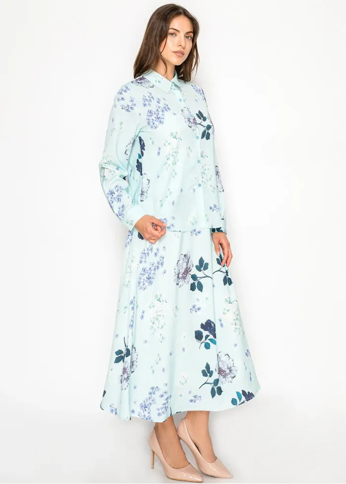 Garden Bloom A-Line Skirt in Aqua