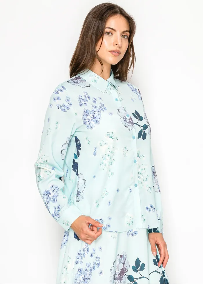 Light Blue Floral Collared Blouse