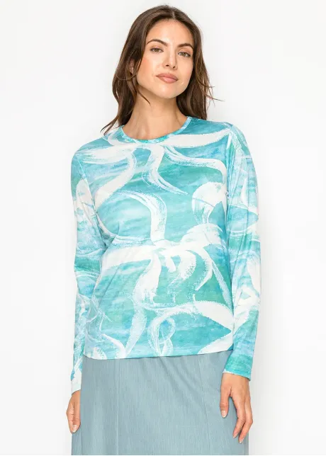 Turquoise Abstract Print Long Sleeve Tee