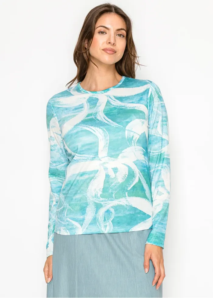 Turquoise Abstract Print Long Sleeve Tee