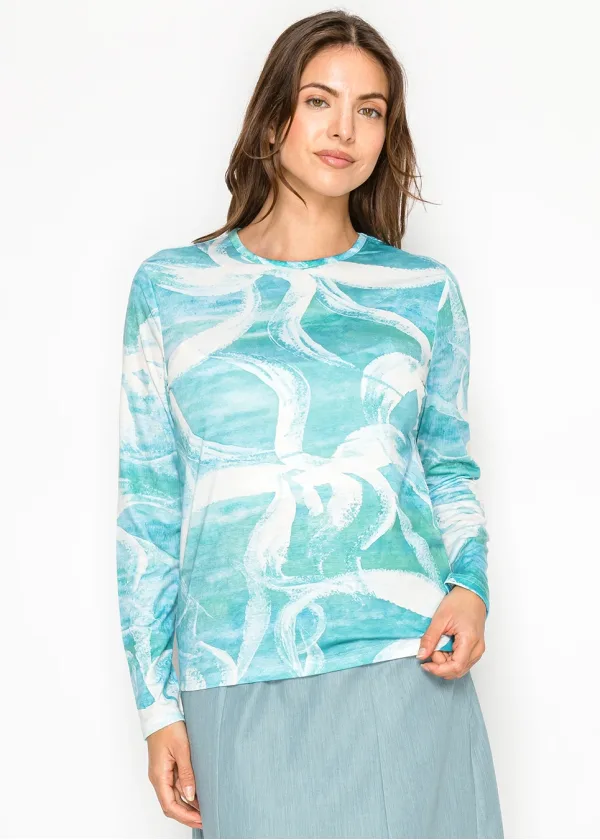 Turquoise Abstract Print Long Sleeve Tee