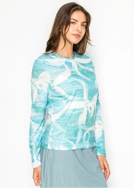 Turquoise Abstract Print Long Sleeve Tee