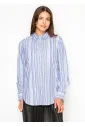 Blue Multi-Stripe Cotton Button Blouse