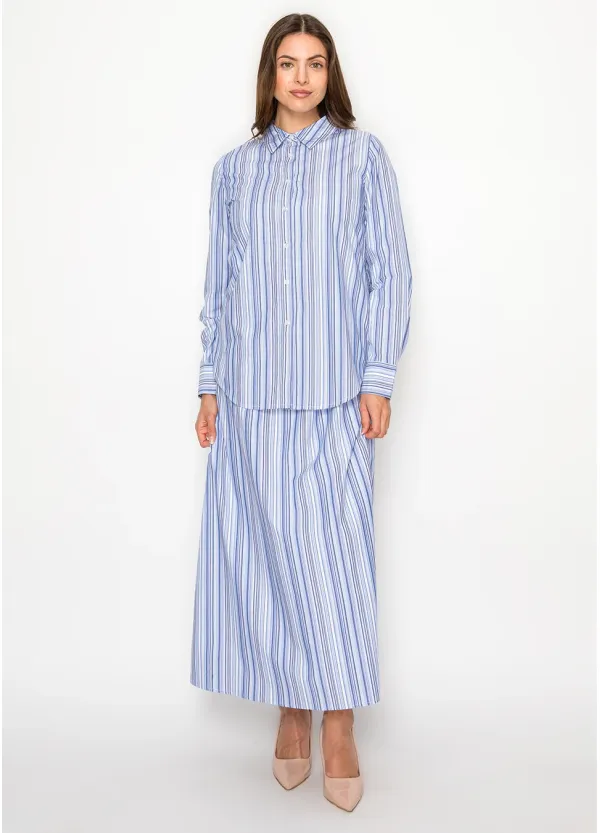 Blue Multi Stripe Blouse and Skirt Set