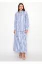 Blue Multi-Stripe Cotton Button Blouse