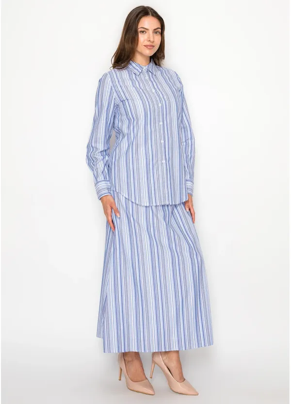 Blue Multi Stripe Blouse and Skirt Set