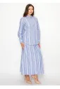 Blue Multi-Stripe Cotton Button Blouse