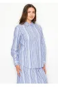 Blue Multi-Stripe Cotton Button Blouse