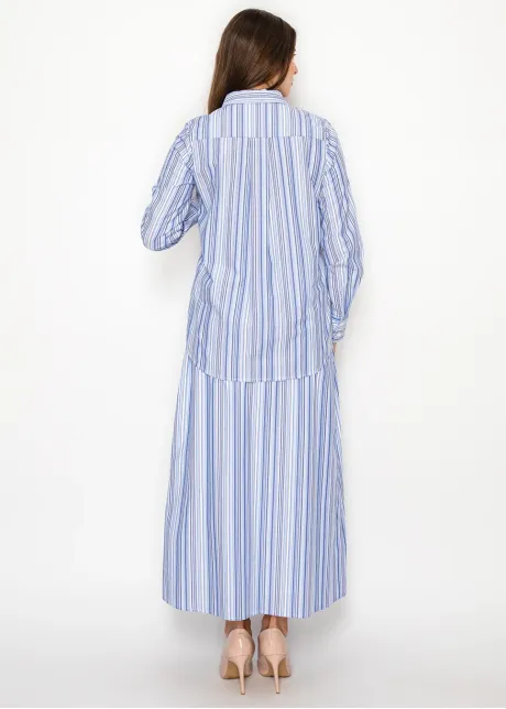 Blue Multi-Stripe Cotton Button Blouse