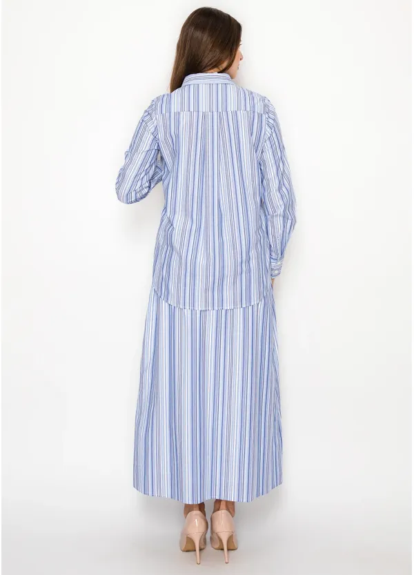 Blue Multi Stripe Blouse and Skirt Set