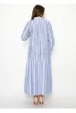 Blue Multi-Stripe Cotton Button Blouse