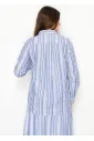 Blue Multi-Stripe Cotton Button Blouse