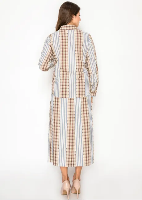 Plaid & Stripe Cotton Button Blouse