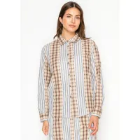 Plaid & Stripe Cotton Button Blouse