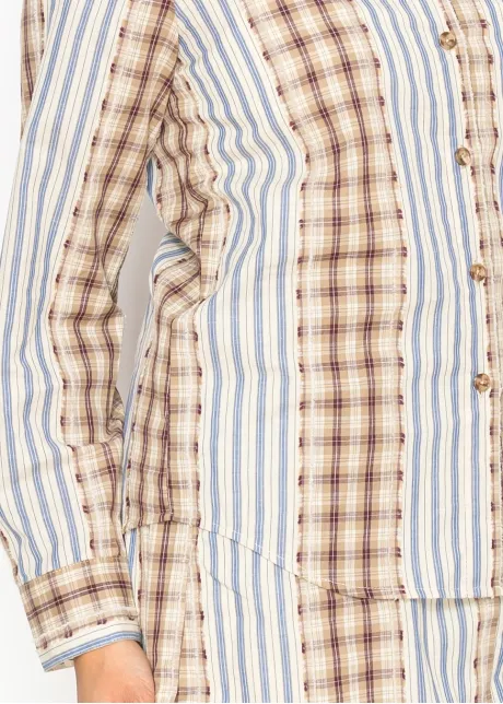 Plaid & Stripe Cotton Button Blouse