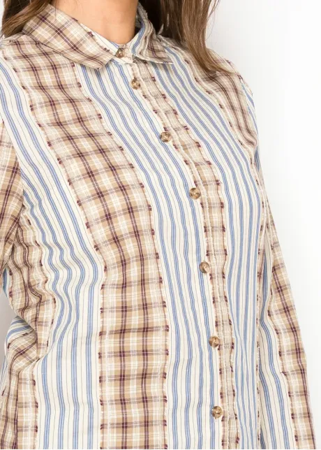 Plaid & Stripe Cotton Button Blouse