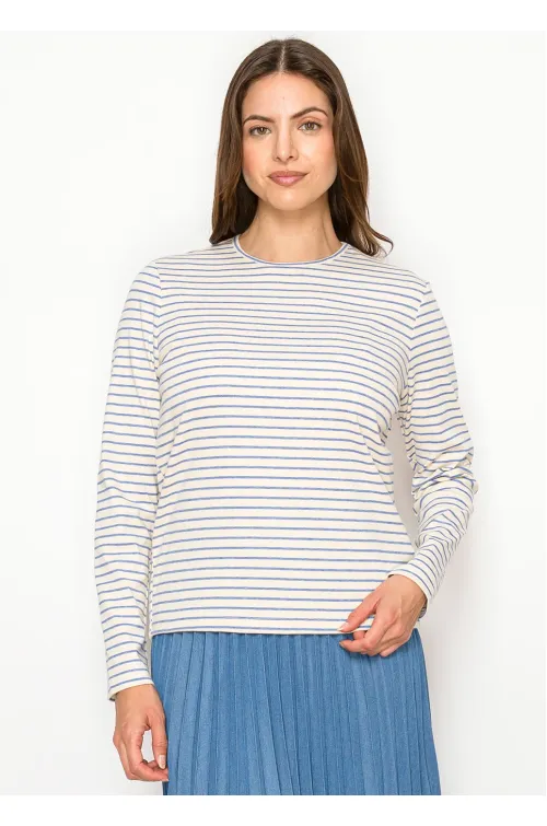 Soft Blue Striped Modest Long Sleeve Tee