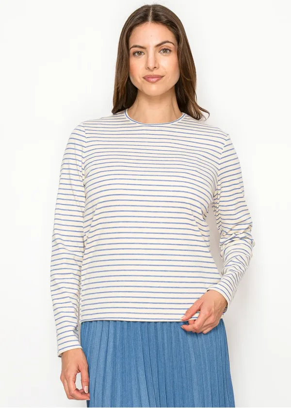 Soft Blue Striped Modest Long Sleeve Tee