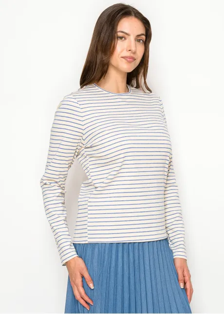 Soft Blue Striped Modest Long Sleeve Tee