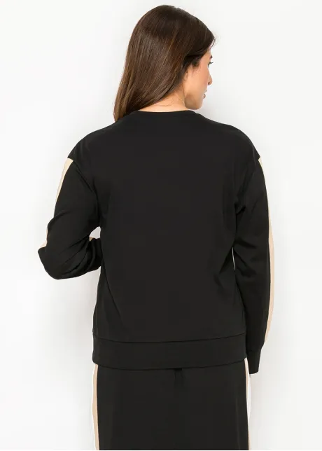 Black Cotton Tee with Colorblock Sleeves