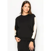 Black Cotton Tee with Colorblock Sleeves