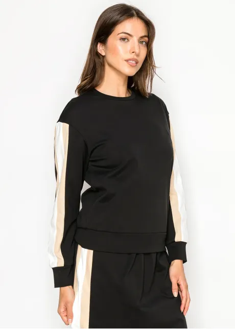 Black Cotton Tee with Colorblock Sleeves
