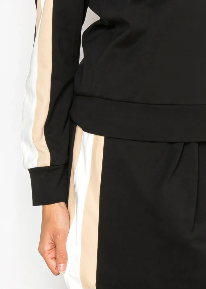 Black Cotton Tee with Colorblock Sleeves