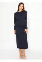 Navy Crew Neck Top with Side Stripe Detail