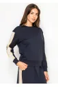 Navy Crew Neck Top with Side Stripe Detail