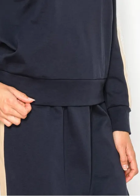 Navy Crew Neck Top with Side Stripe Detail