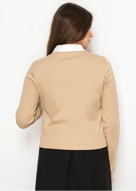 Camel Cotton Polo Long Sleeve Tee