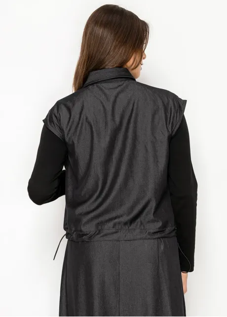 Black Denim Vest Top with Drawstring Hem