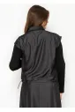 Black Denim Vest Top with Drawstring Hem