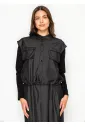 Black Denim Vest Top with Drawstring Hem