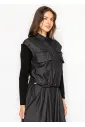 Black Denim Vest Top with Drawstring Hem