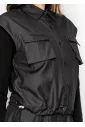 Black Denim Vest Top with Drawstring Hem