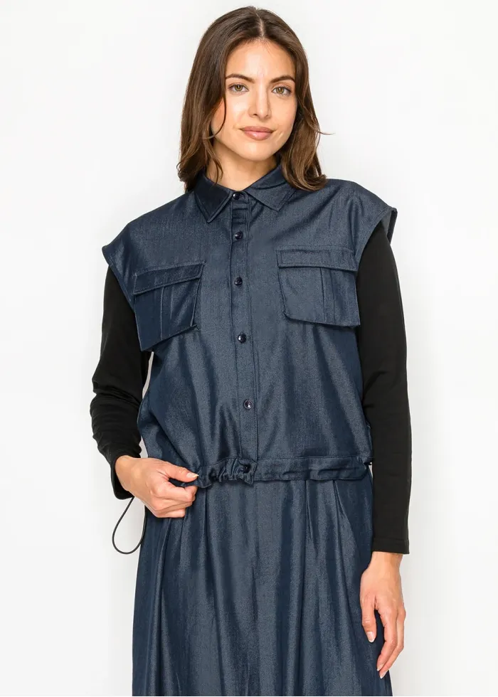 Denim Navy Set with Multi-Skirt Styling