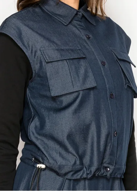 Navy Sleeveless Shirt with Drawstring Waist