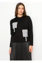 Black Cotton Tee with Pinstripe Pocket