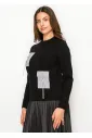 Black Cotton Tee with Pinstripe Pocket