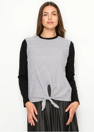 Black & White Pinstripe Front Tie T-Shirt
