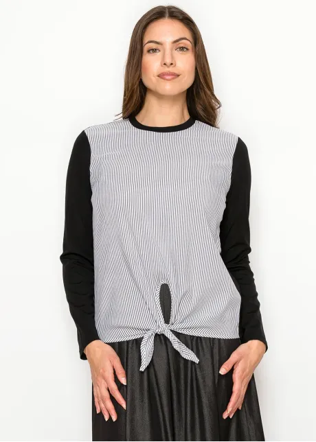 Black & White Pinstripe Front Tie T-Shirt